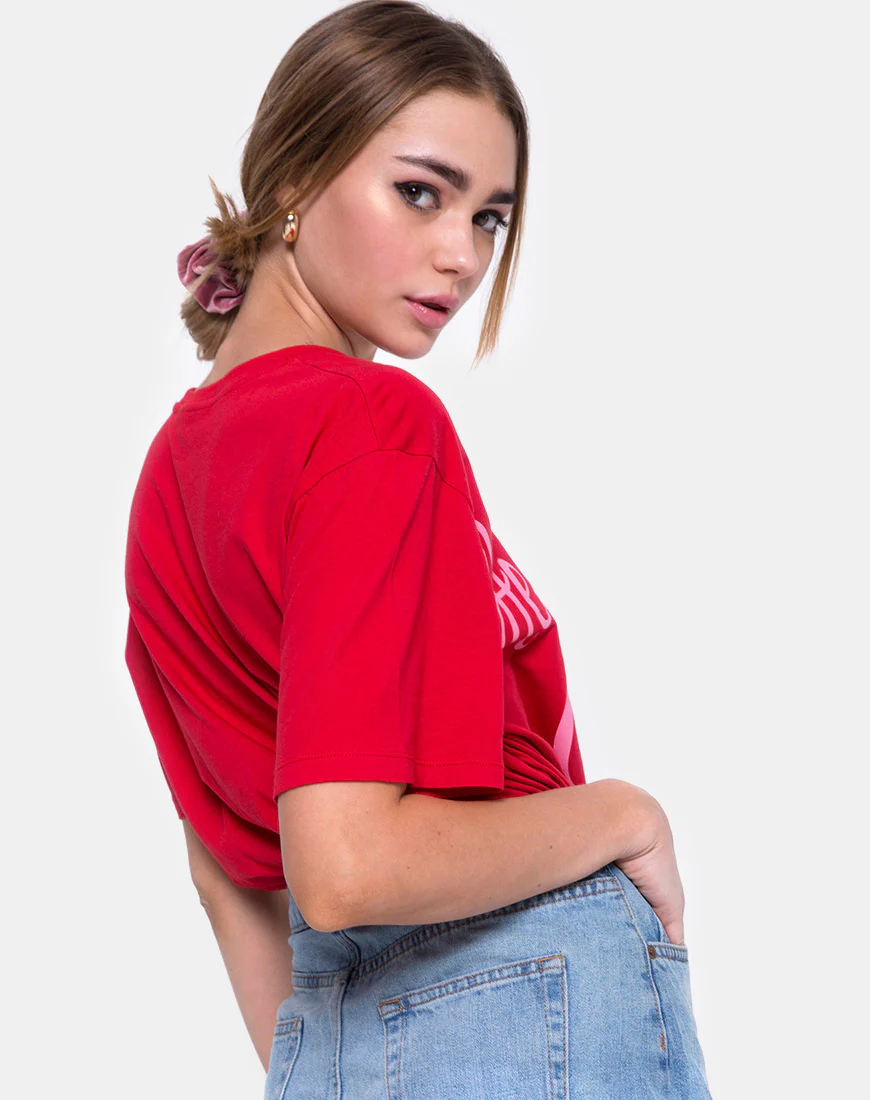 Oversize Basic Tee in Heartbreaker Club Red - Image 2