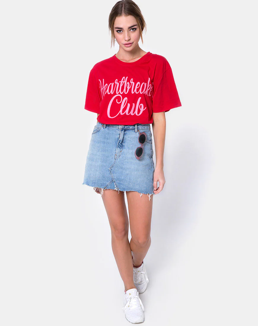 Oversize Basic Tee in Heartbreaker Club Red - Image 3