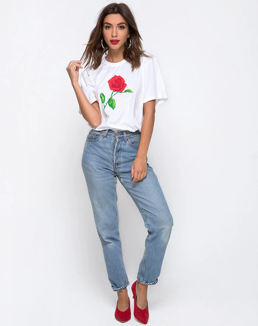 Oversize Basic Tee in White with Rose - Image 3