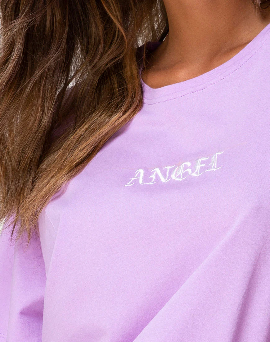 Oversize Basic Tee in Lilac with Angel Embro - Image 5