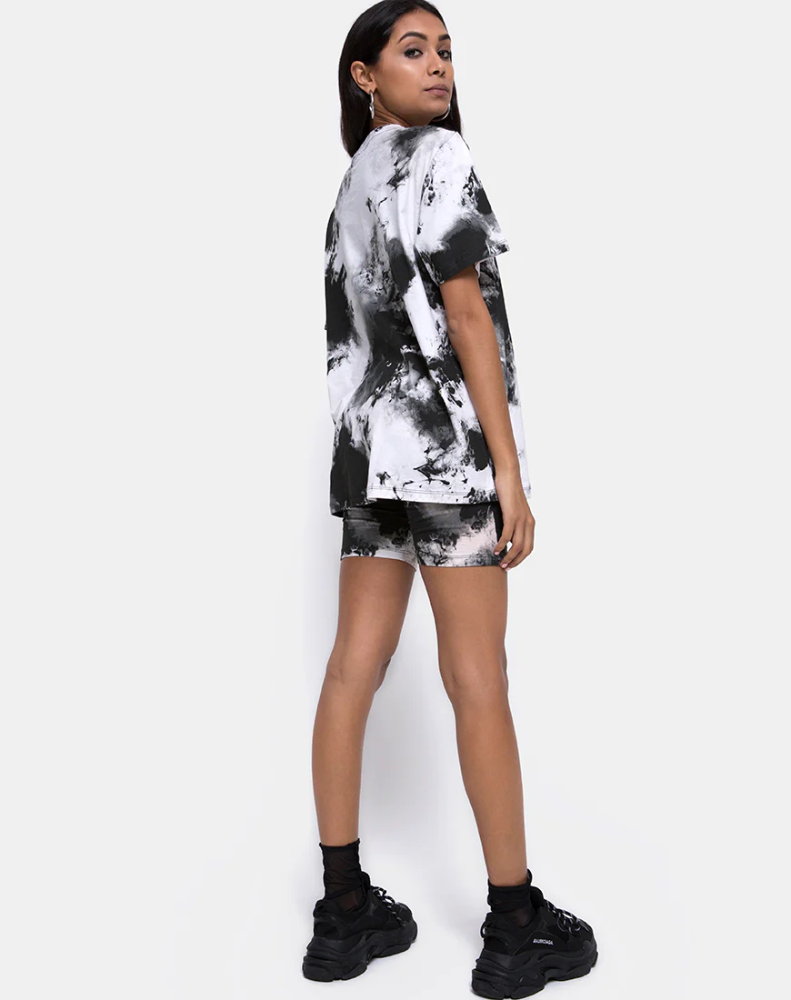Oversize Basic Tee in Mono tie Dye Black and White - Image 4