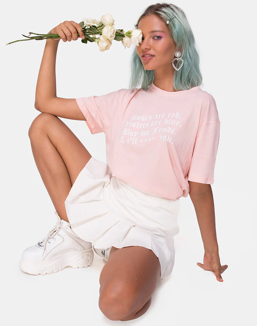 Oversize Basic Tee in Pink with Roses are Red Text X Top Girl