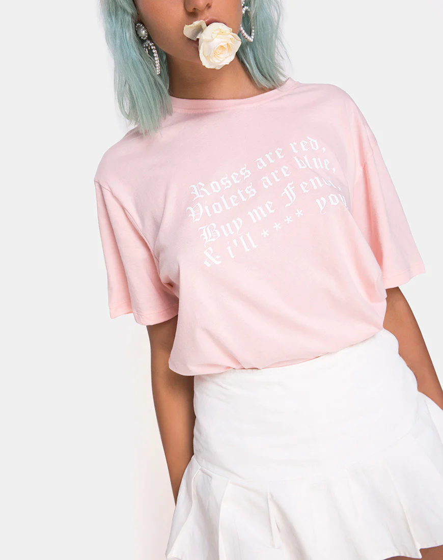Oversize Basic Tee in Pink with Roses are Red Text X Top Girl - Image 3