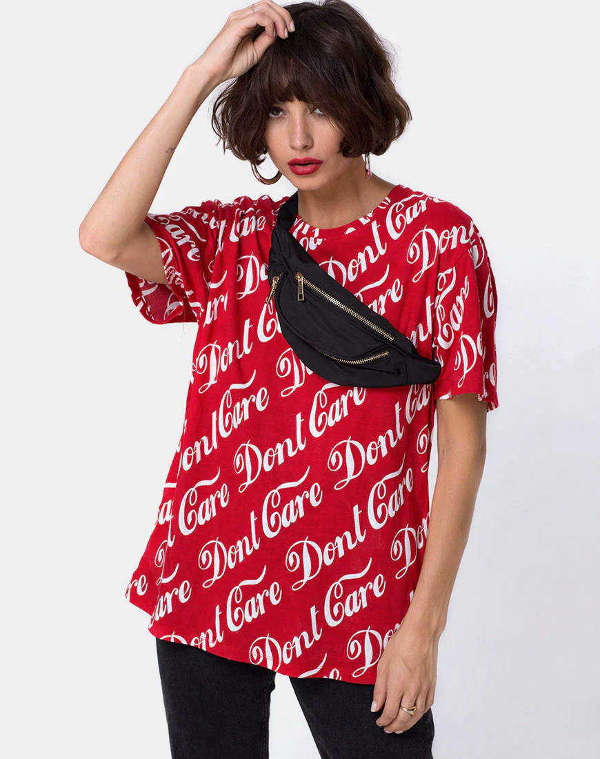 Oversize Basic Tee in Red Don’t Care Full Print - Image 2