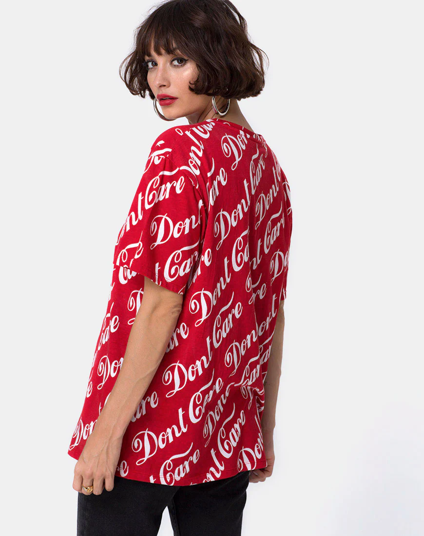 Oversize Basic Tee in Red Don’t Care Full Print - Image 3