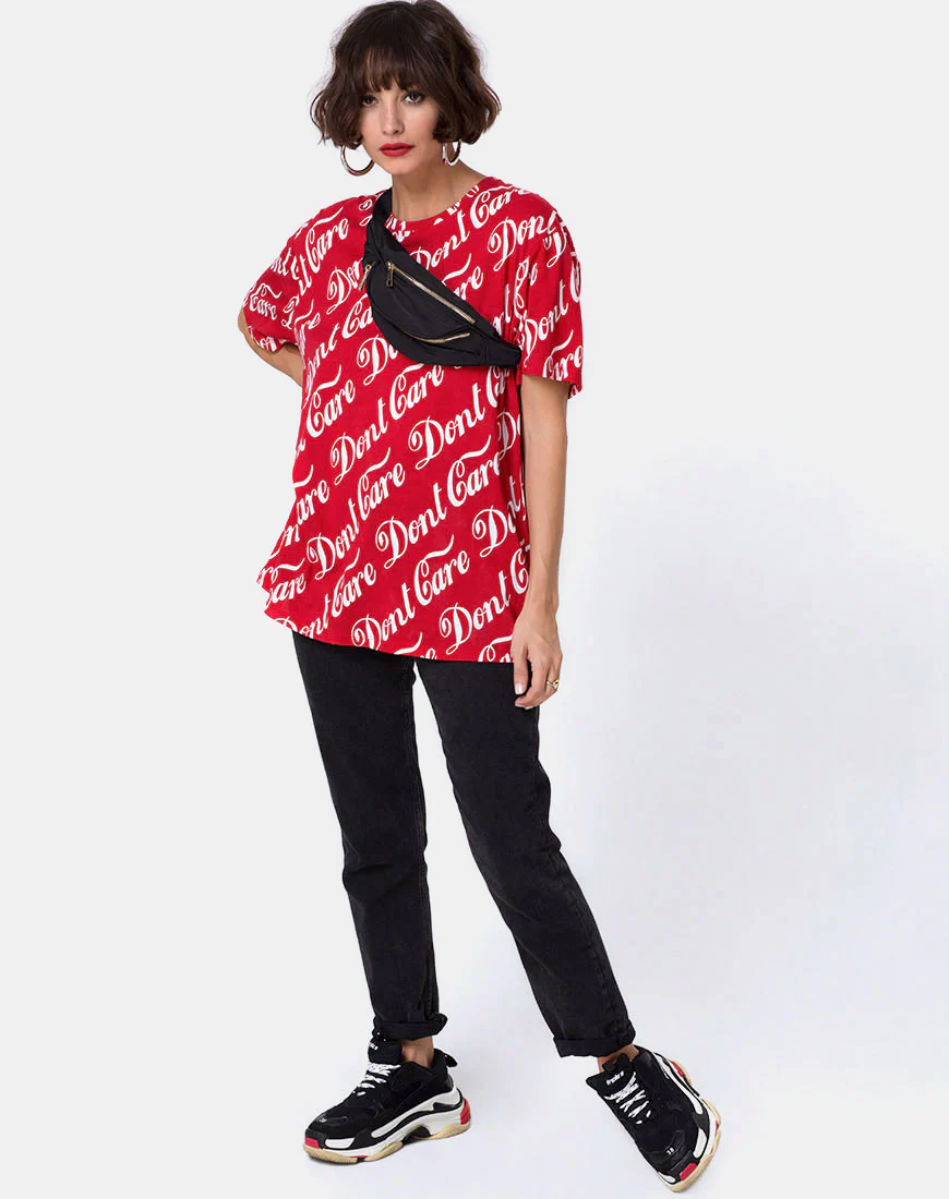 Oversize Basic Tee in Red Don’t Care Full Print - Image 4