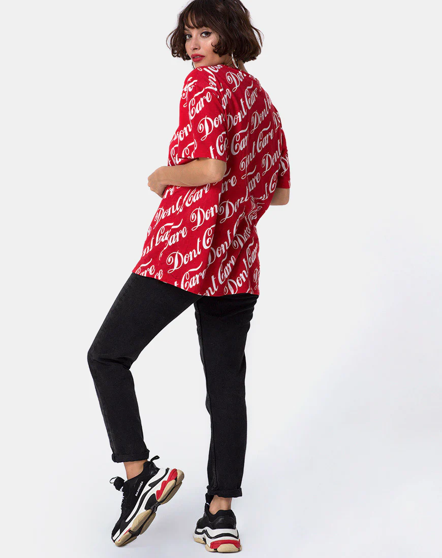 Oversize Basic Tee in Red Don’t Care Full Print - Image 5