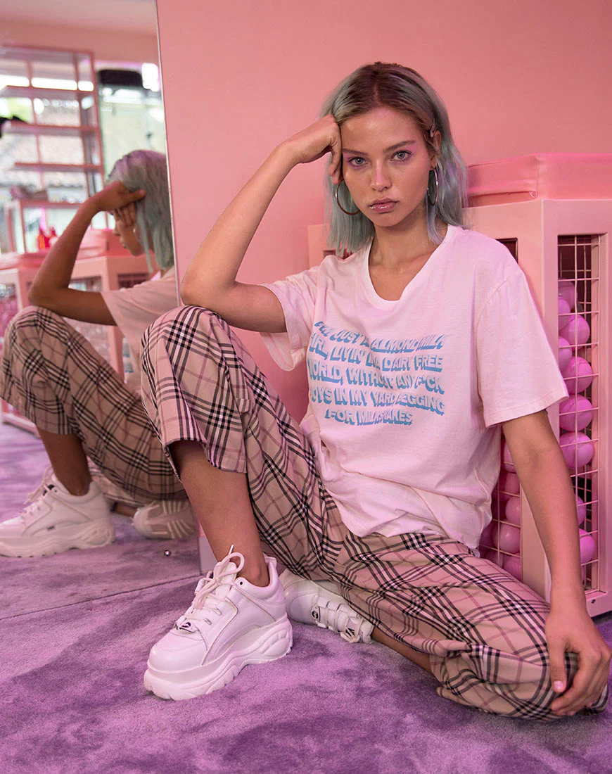 Oversize Basic Tee in Soft Pink with Almond Milk Girl Text  X Top Girl - Image 2