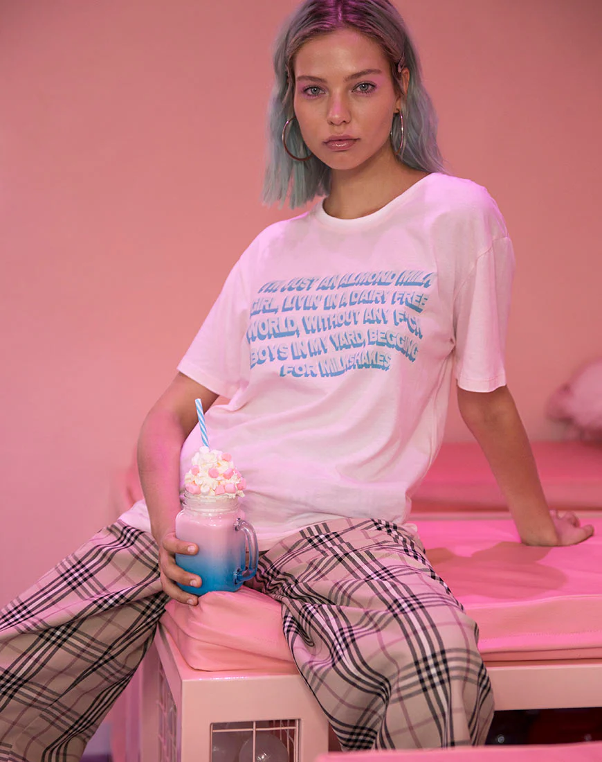 Oversize Basic Tee in Soft Pink with Almond Milk Girl Text  X Top Girl - Image 3