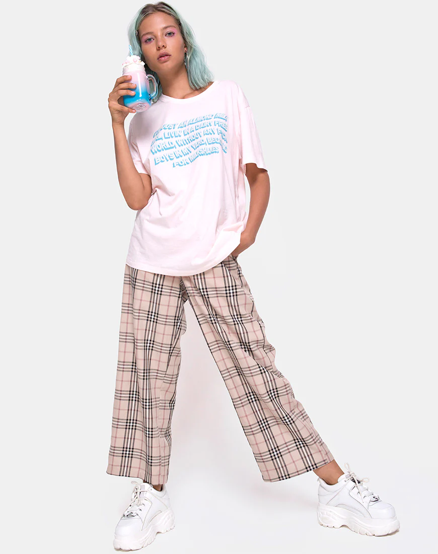Oversize Basic Tee in Soft Pink with Almond Milk Girl Text  X Top Girl - Image 5