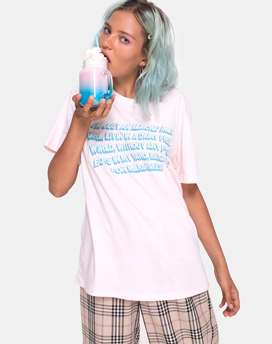 Oversize Basic Tee in Soft Pink with Almond Milk Girl Text  X Top Girl - Image 6