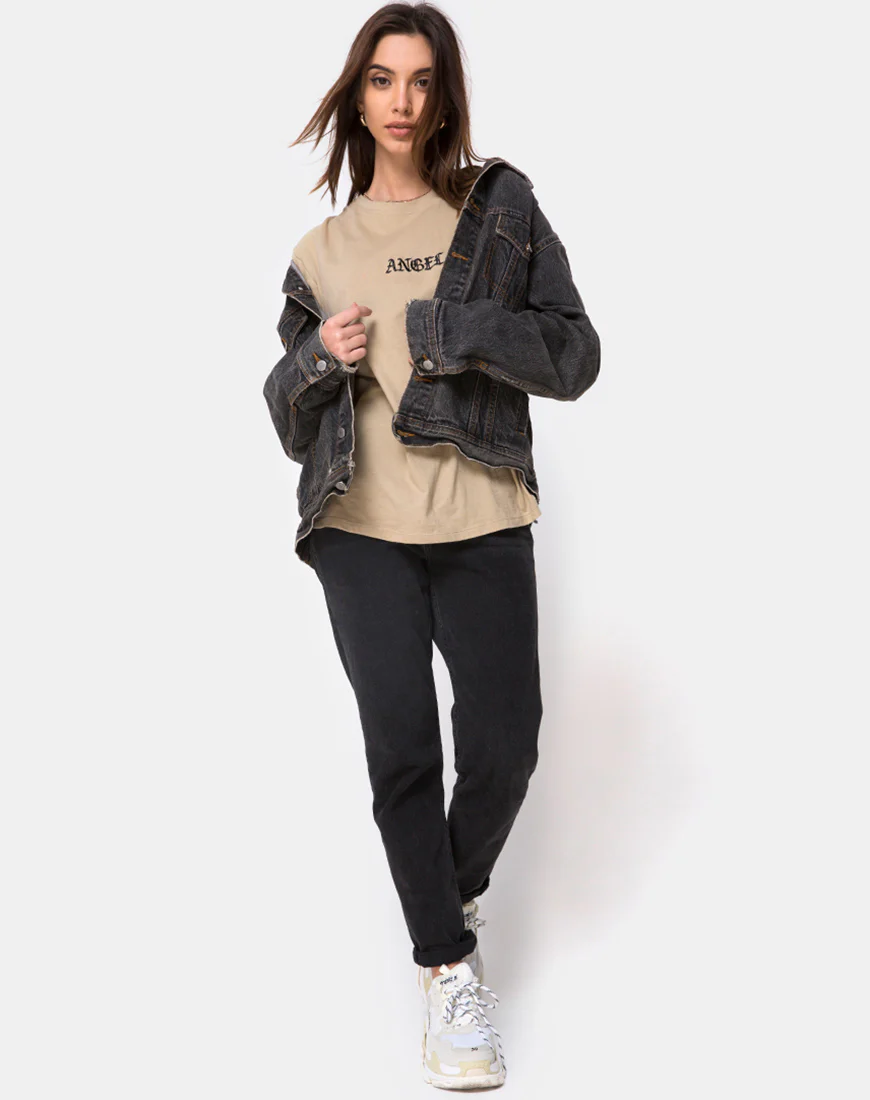 Oversize Basic Tee in Tan with Angel Embroidery - Image 4