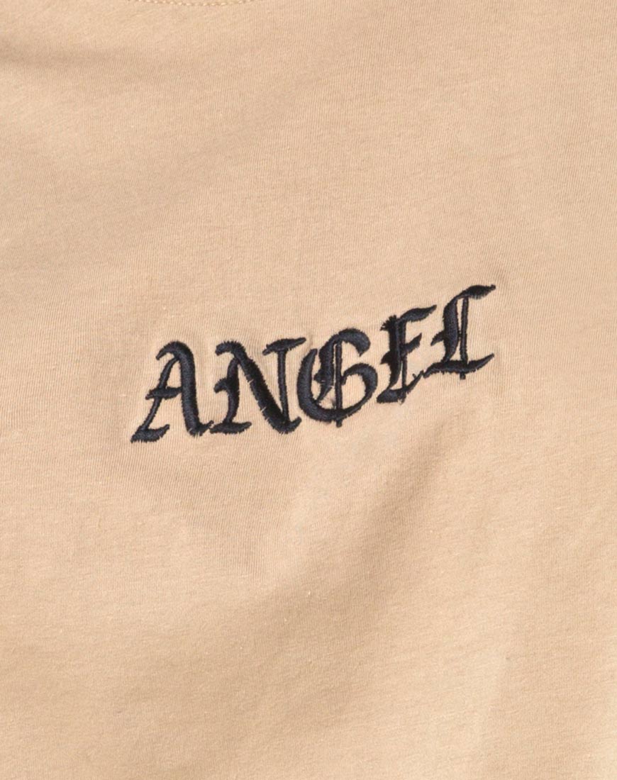 Oversize Basic Tee in Tan with Angel Embroidery - Image 6