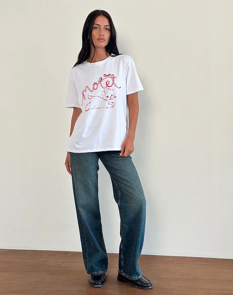 Oversized Basic Tee in White with Kitty - Image 2