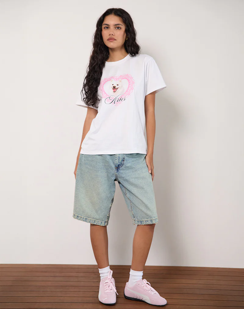 Oversize Basic Tee in White with Aries Motel Pet Print - Image 2