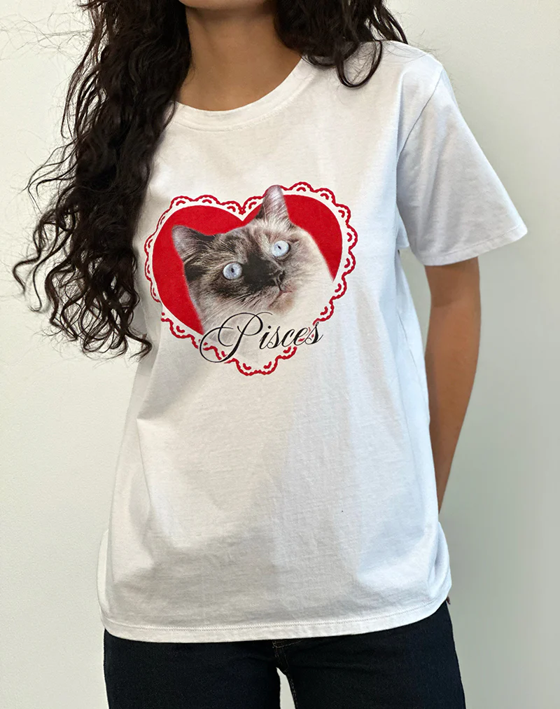 Oversized Basic Tee in White with Pisces Motel Pet - Image 2