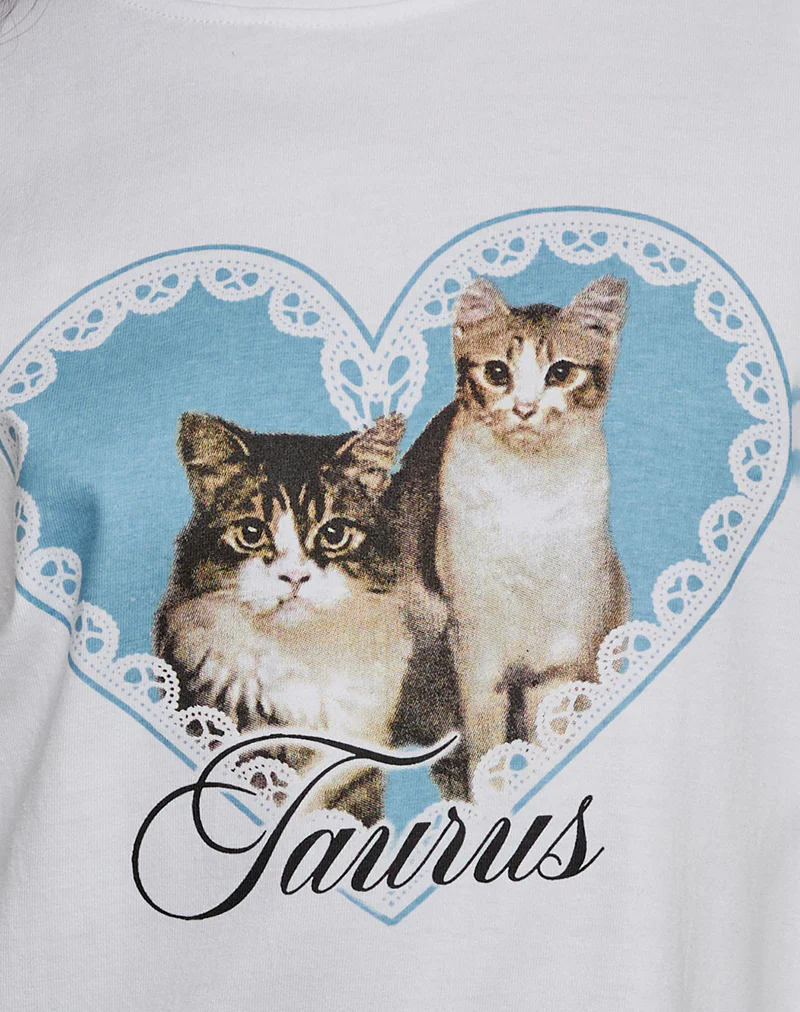 Oversize Basic Tee in White with Taurus Motel Pet Print - Image 6