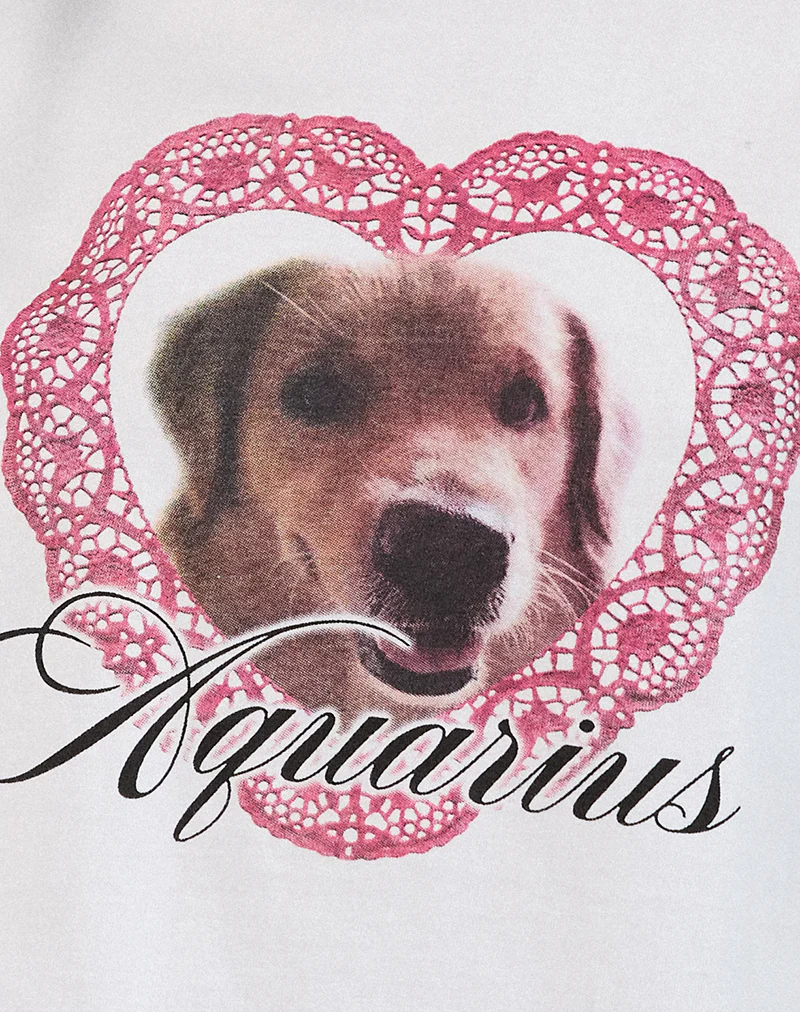 Oversized Basic Tee in White with Aquarius Dog Graphic - Image 7