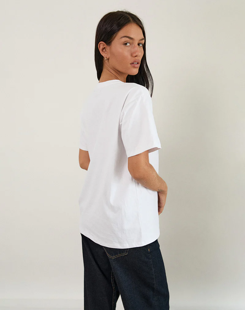 Oversize Basic Tee in White with Capricorn Motel Pet Print - Image 4