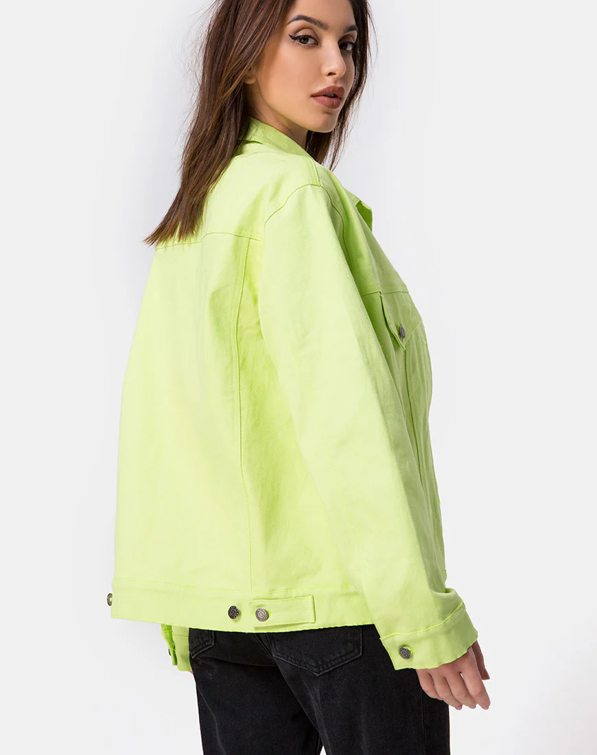 Oversize Denim Jacket in Lime - Image 2