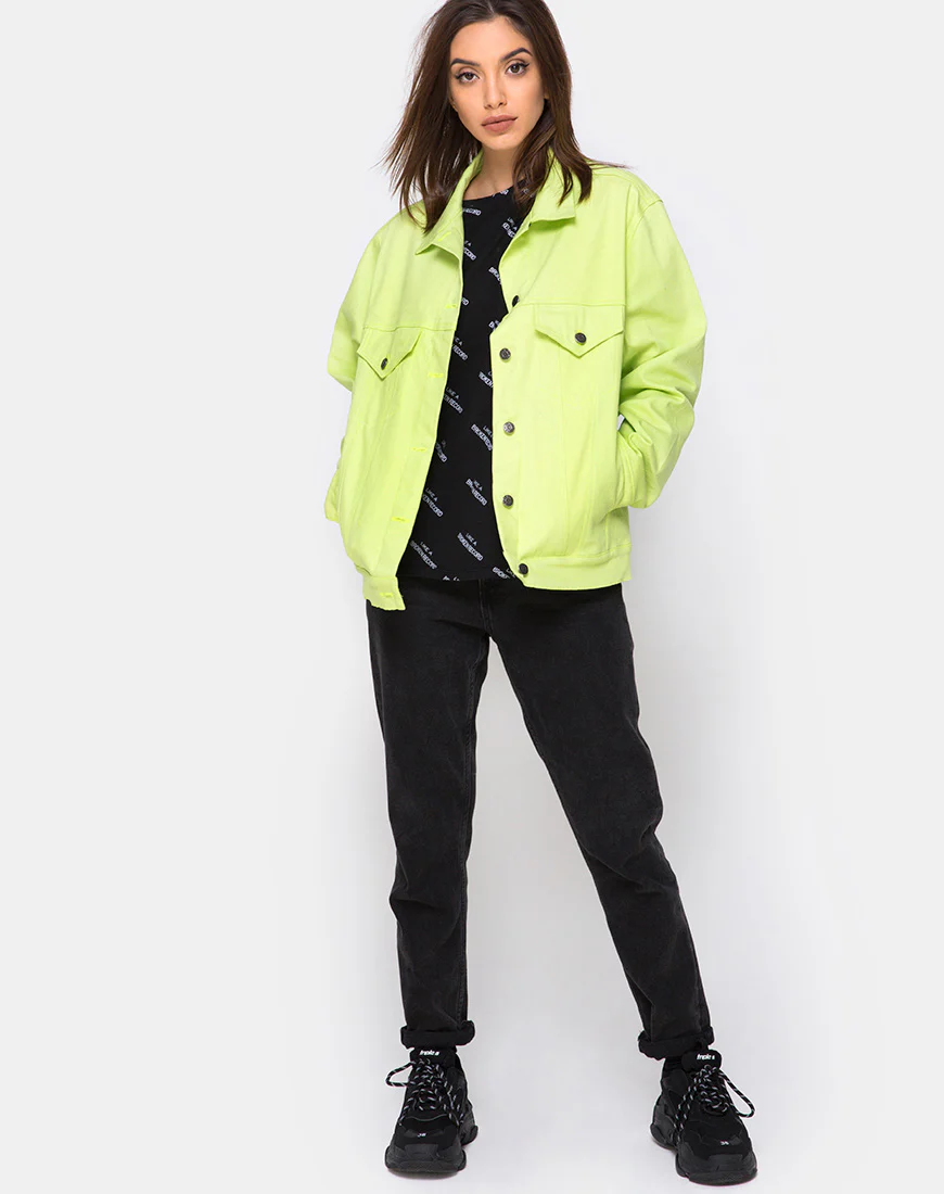 Oversize Denim Jacket in Lime - Image 3