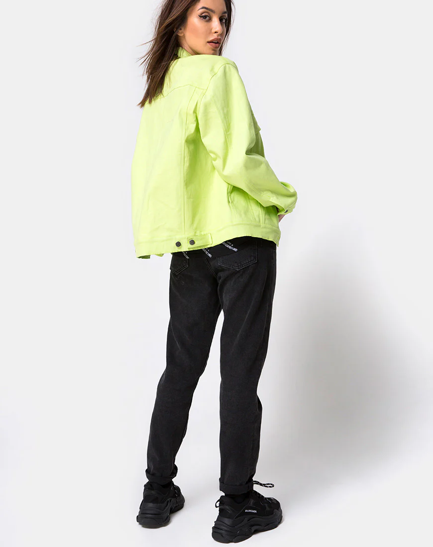 Oversize Denim Jacket in Lime - Image 4