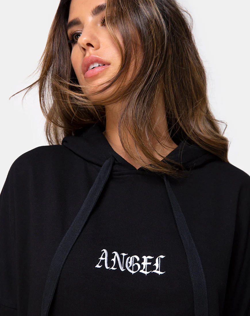 Oversize Hoody in Black with Angel Embro - Image 5