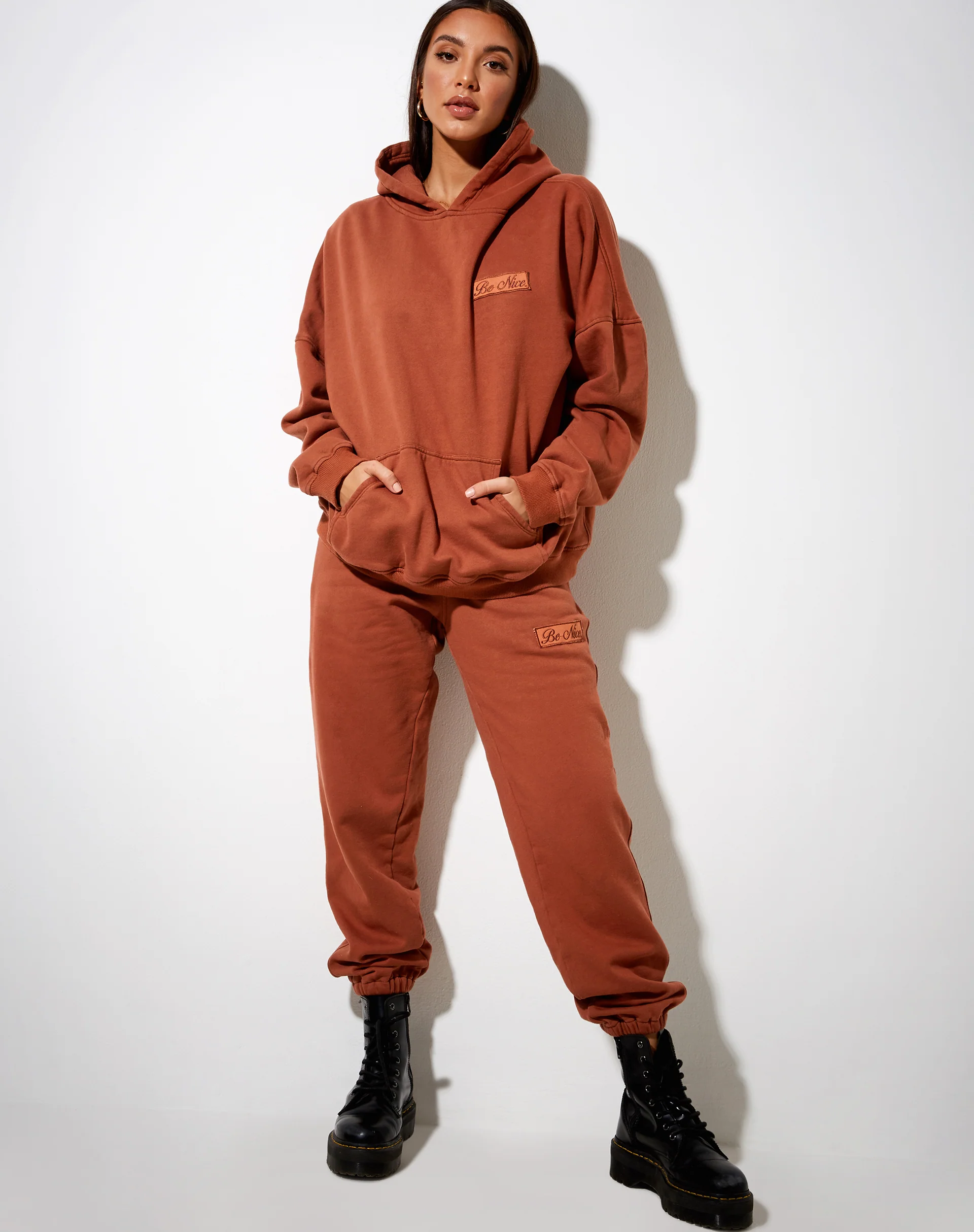 Oversize Hoodie in Burnt Brick 'Be Nice' Label Embro - Image 2