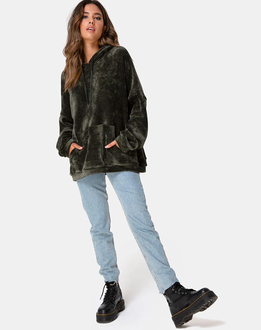 Oversize Hoody in Chenille Olive - Image 3