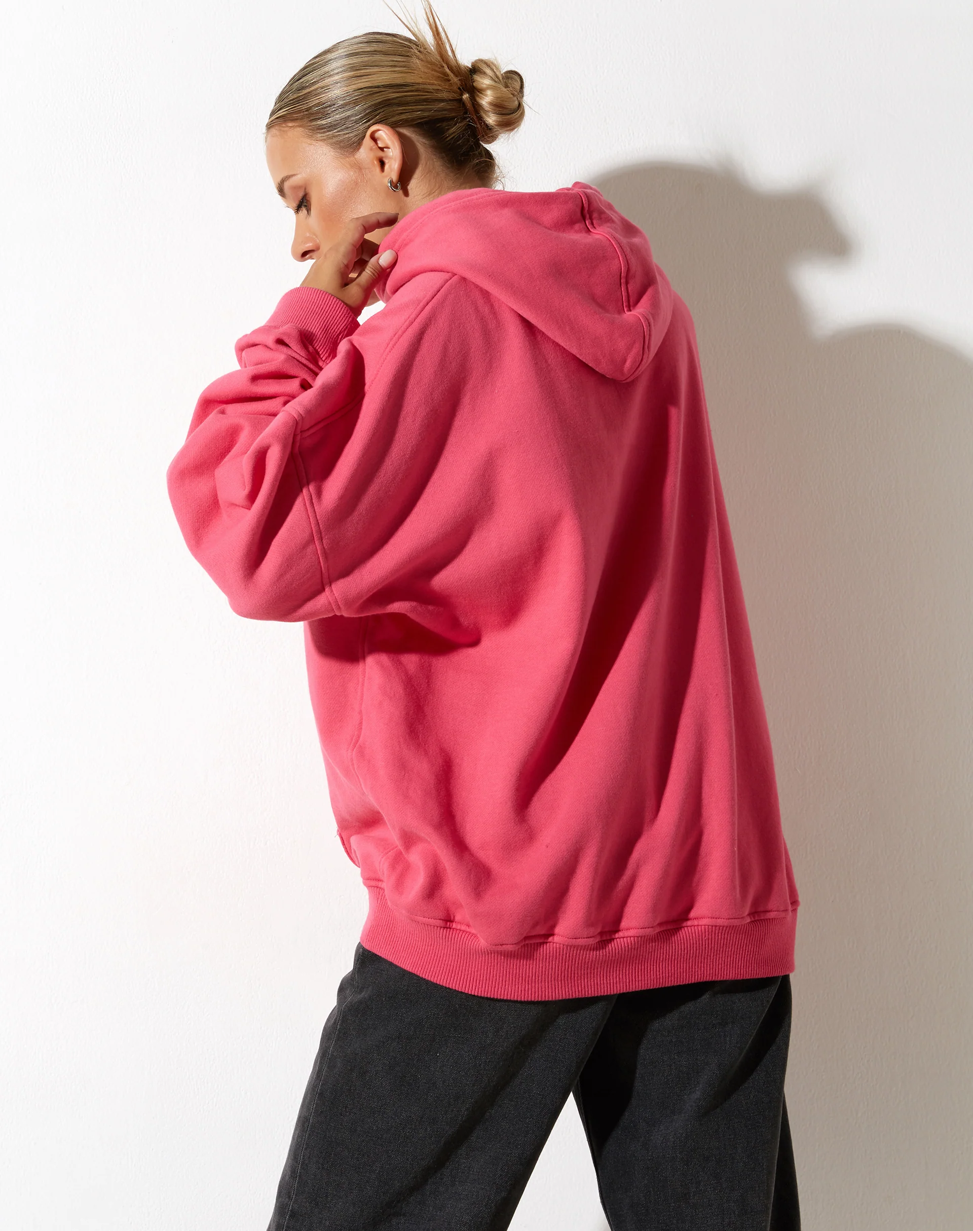 Oversize Hoodie in Fandango Pink with 'Different' Embro - Image 2