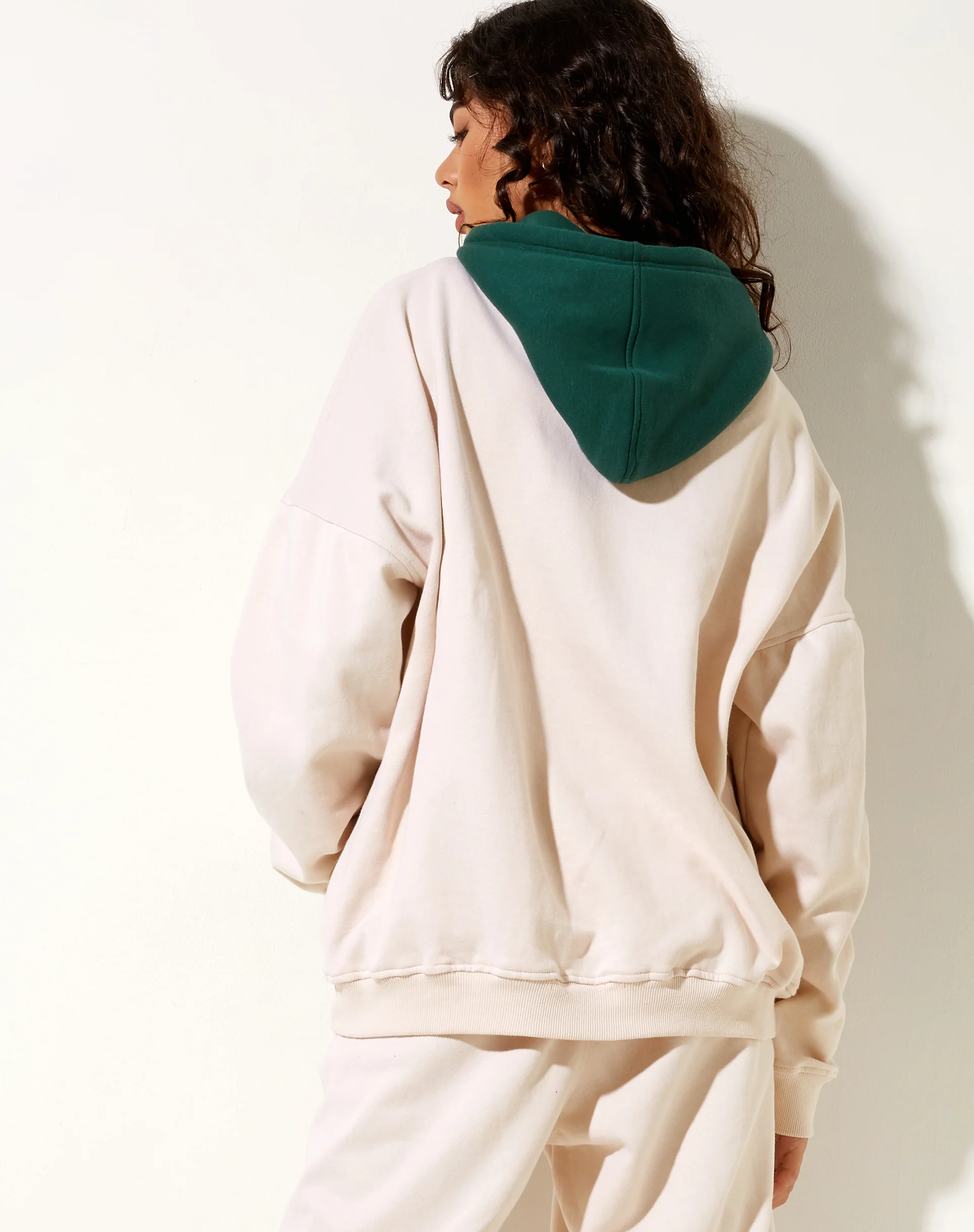 Oversize Hoodie in Forest Green Winter White M Embro - Image 2