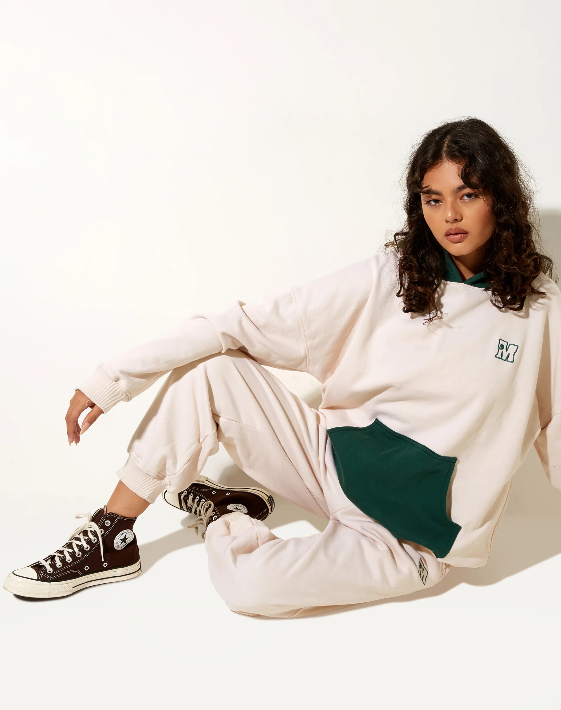 Oversize Hoodie in Forest Green Winter White M Embro - Image 4
