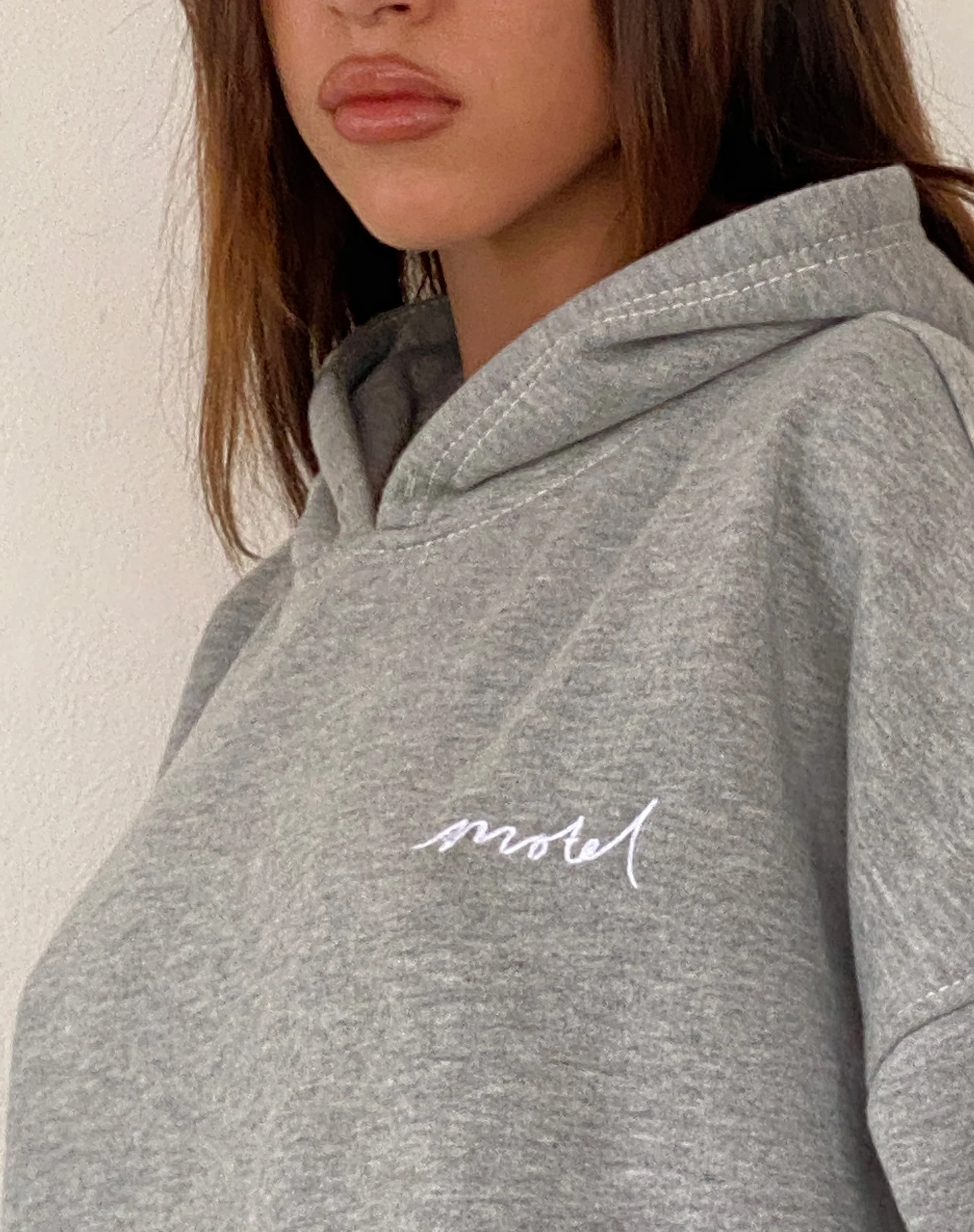 Oversize Hoodie in Grey Marl with Motel Scribble Embroidery - Image 4