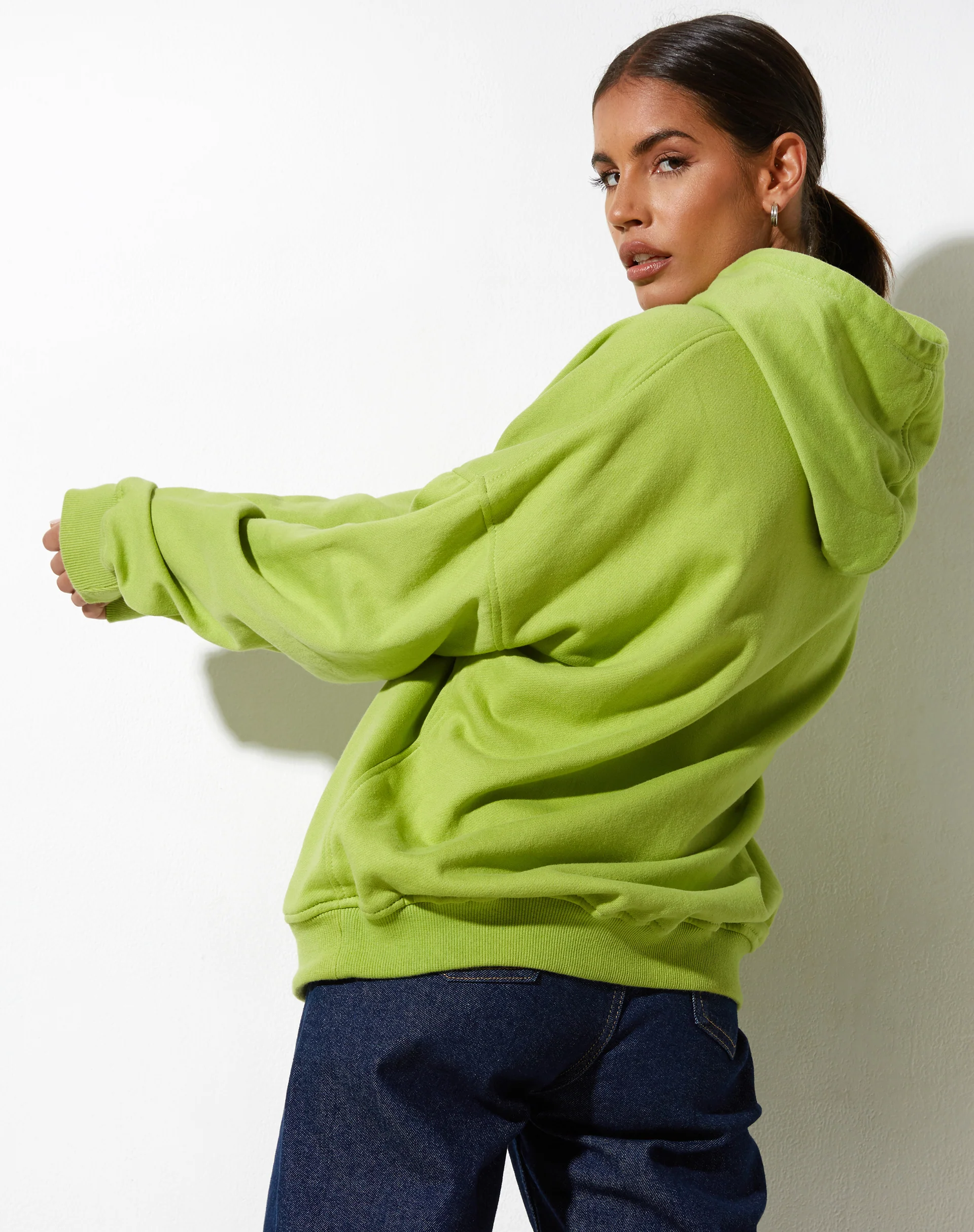 Oversize Hoodie in Leaf Green Different Embro White - Image 3