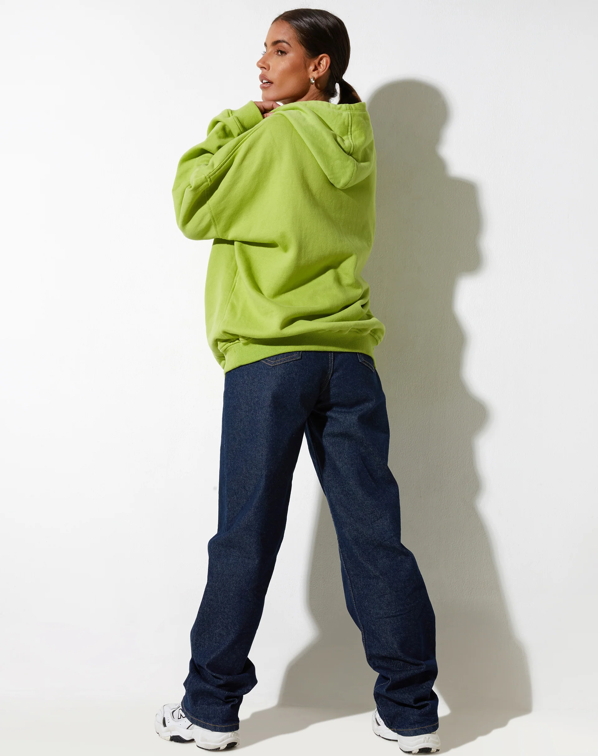 Oversize Hoodie in Leaf Green Different Embro White - Image 5