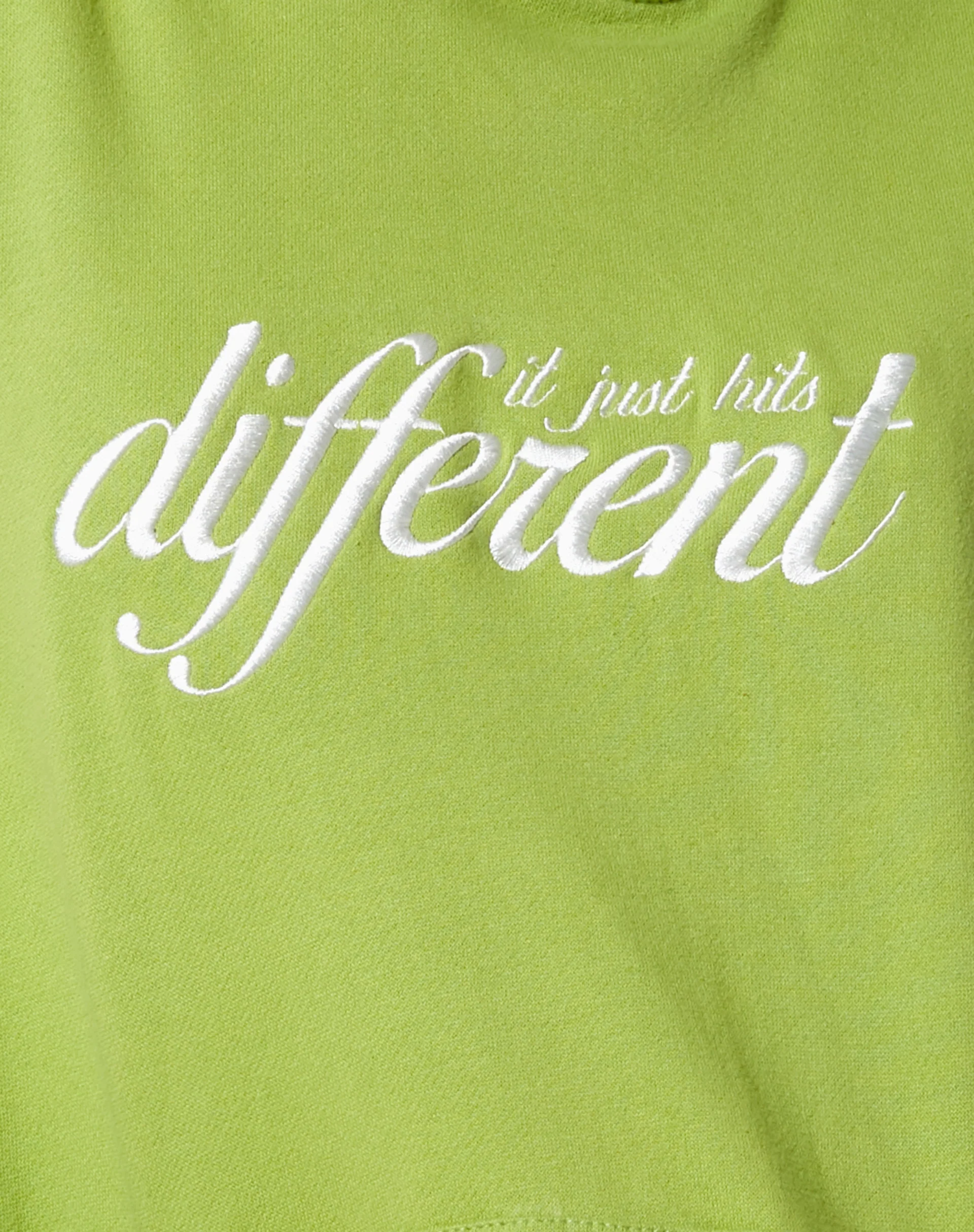 Oversize Hoodie in Leaf Green Different Embro White - Image 7
