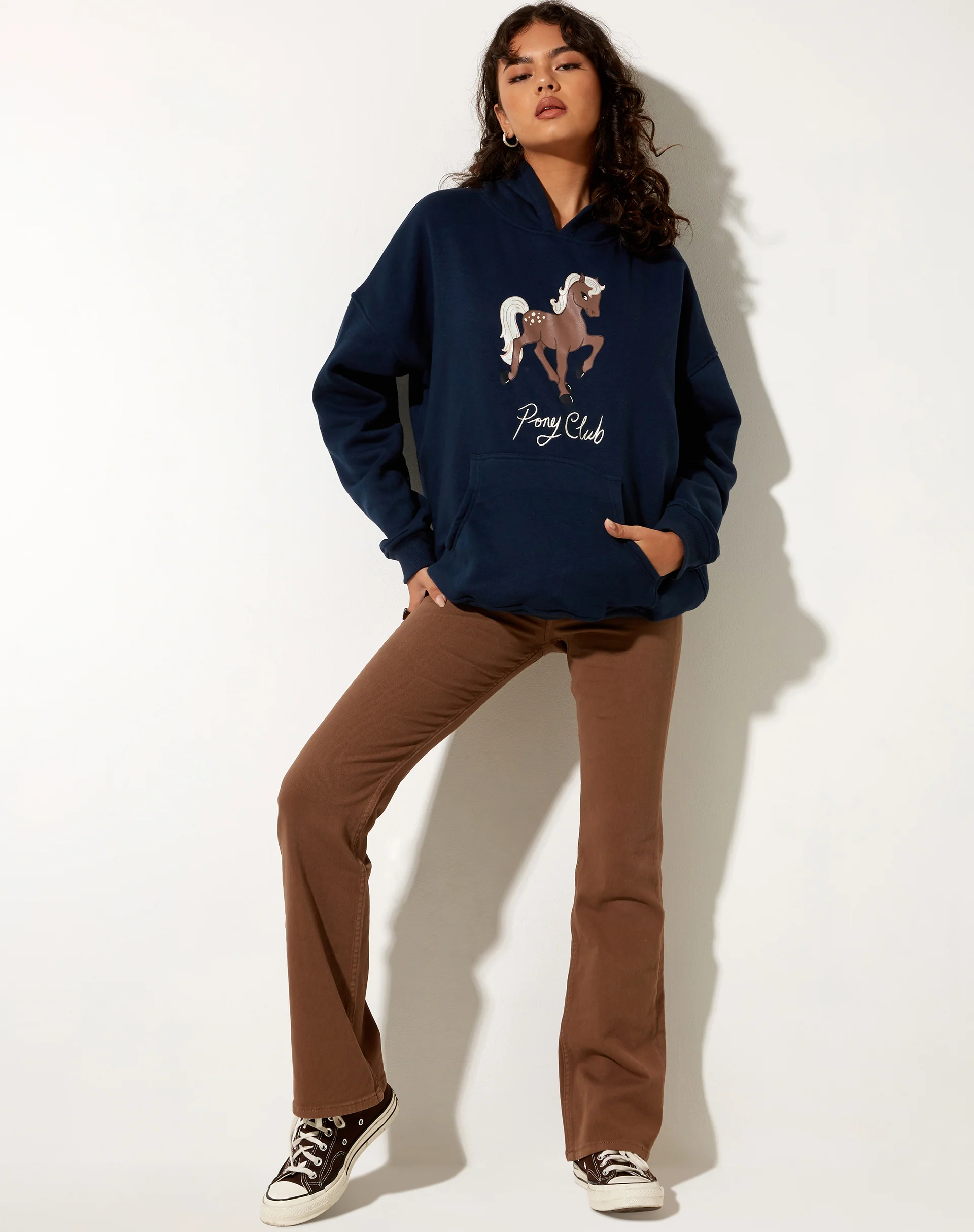Oversize Hoodie in Navy Pony Club Mix Embro - Image 3