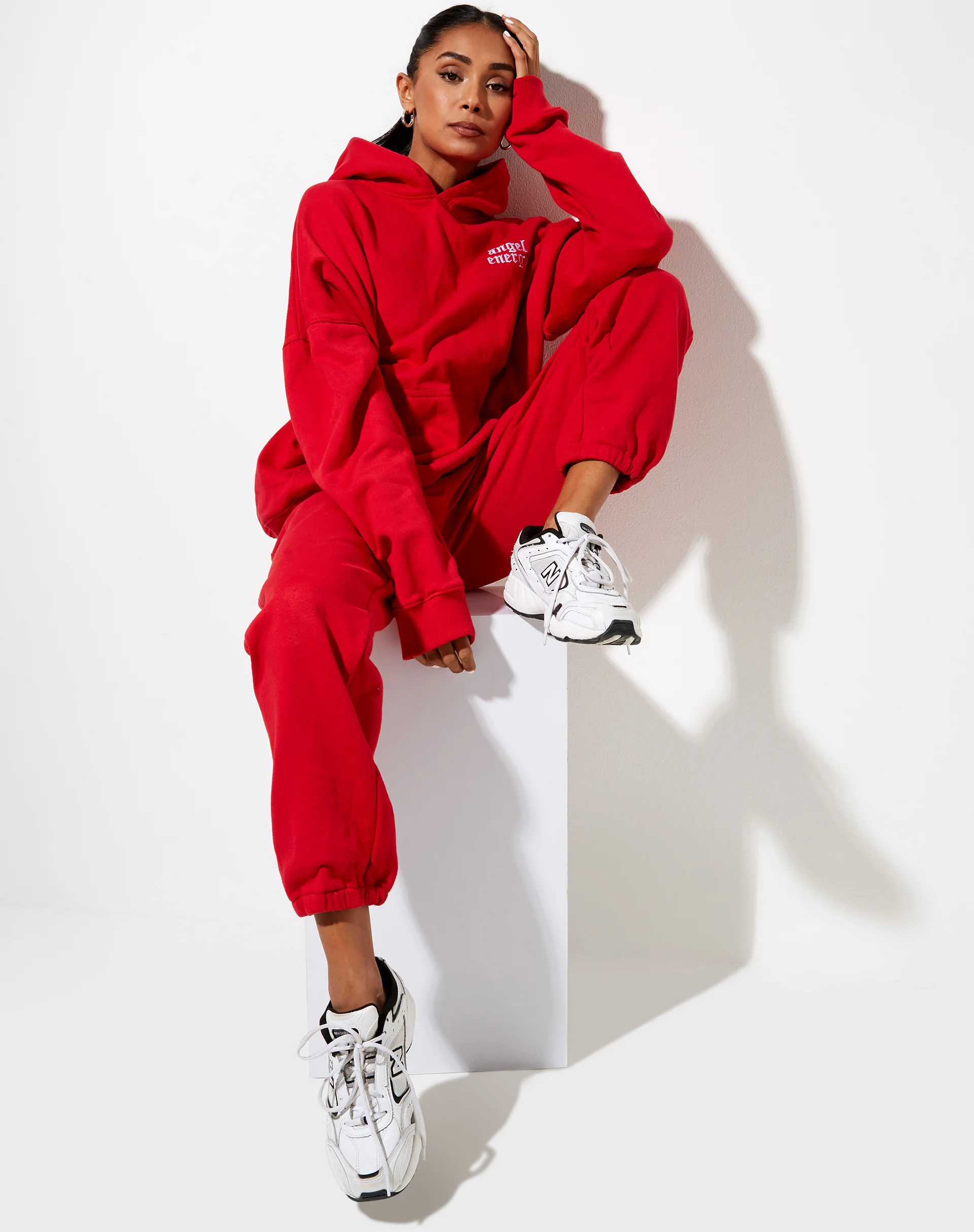 Oversize Hoodie in Racing Red with 'Angel Energy' Embro - Image 2