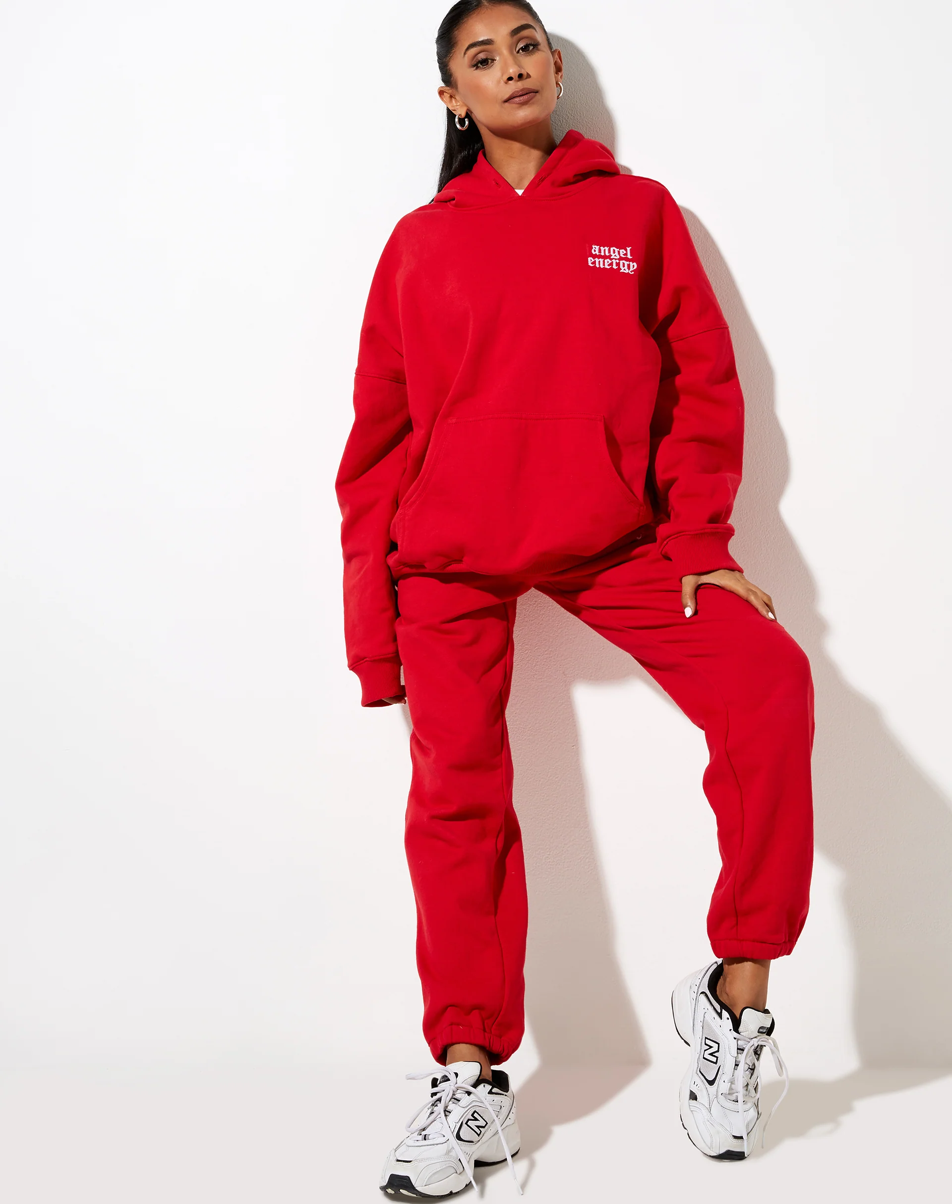 Oversize Hoodie in Racing Red with 'Angel Energy' Embro - Image 3