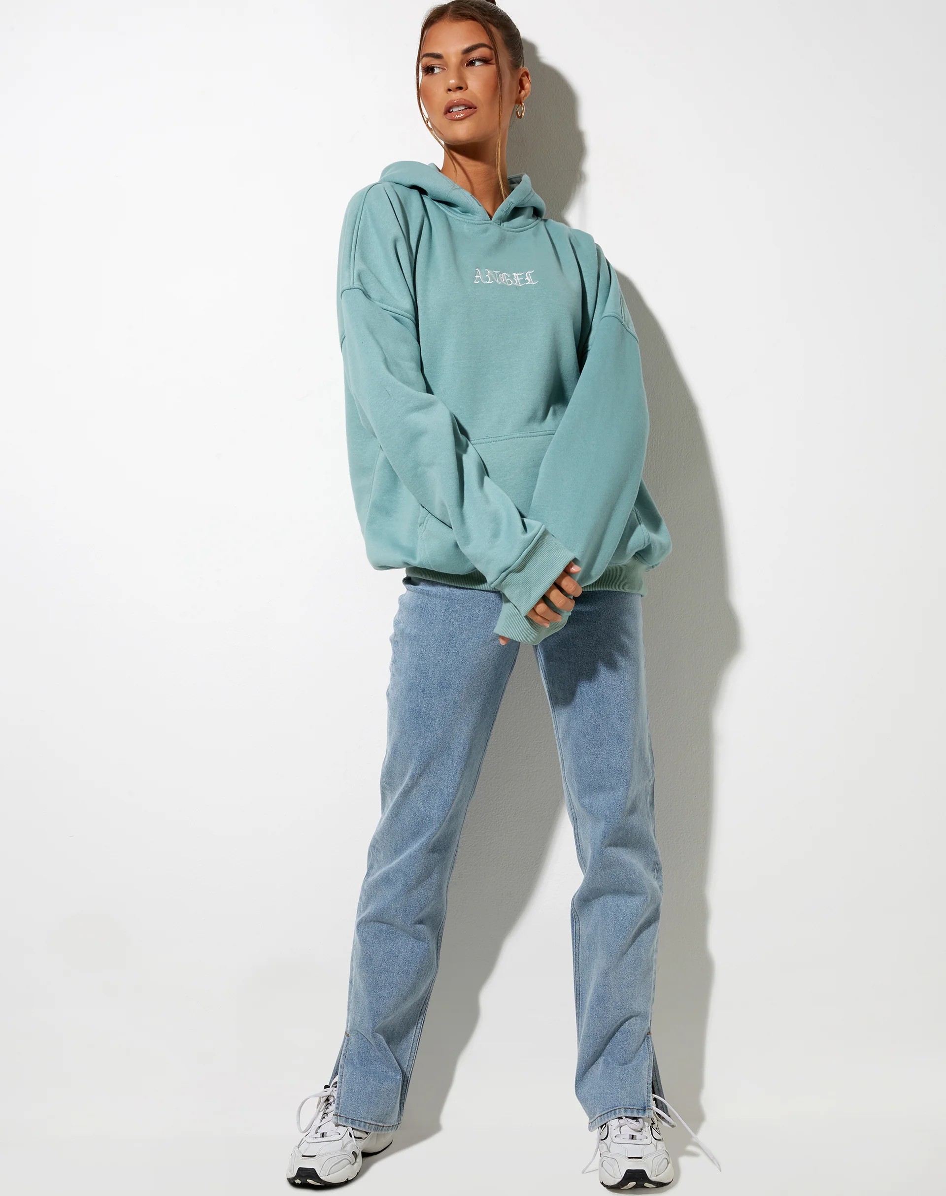 Oversize Hoodie in Seafoam 'Angel' Embro - Image 5