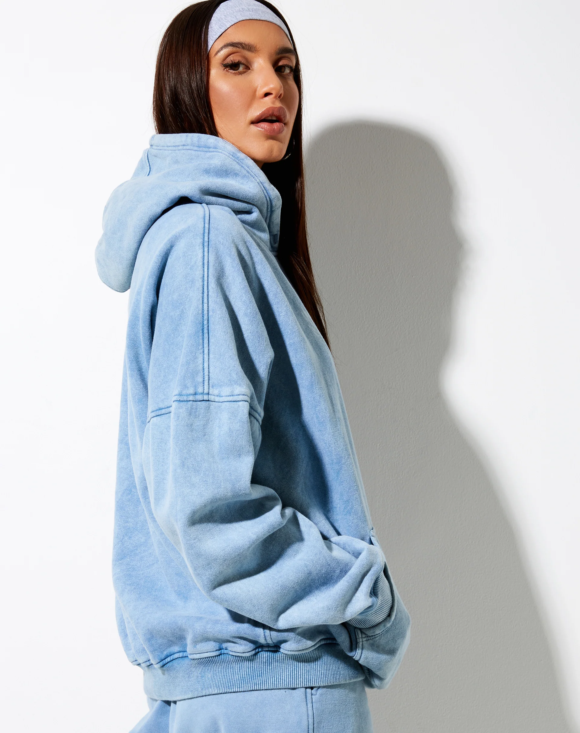 Oversize Hoodie in Washed Blue 'Angel Energy' Wings - Image 3