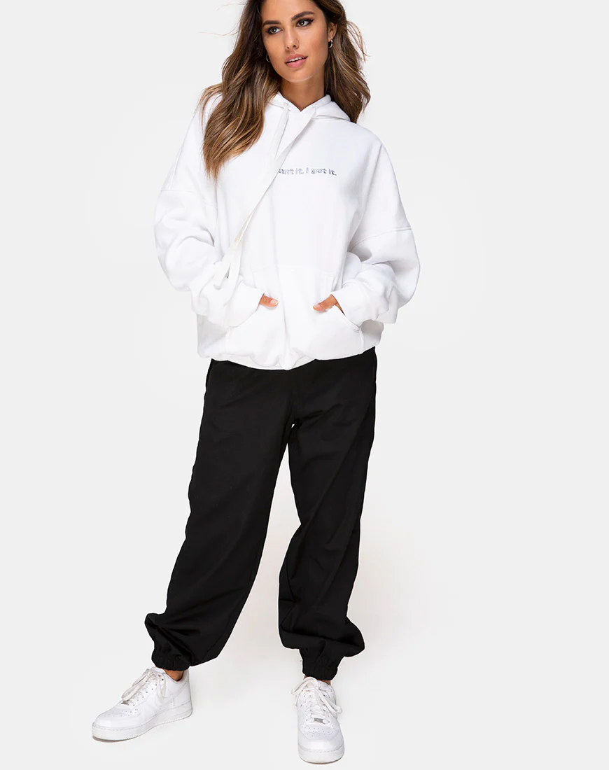 Oversize Hoody in White I Want it Embro - Image 3