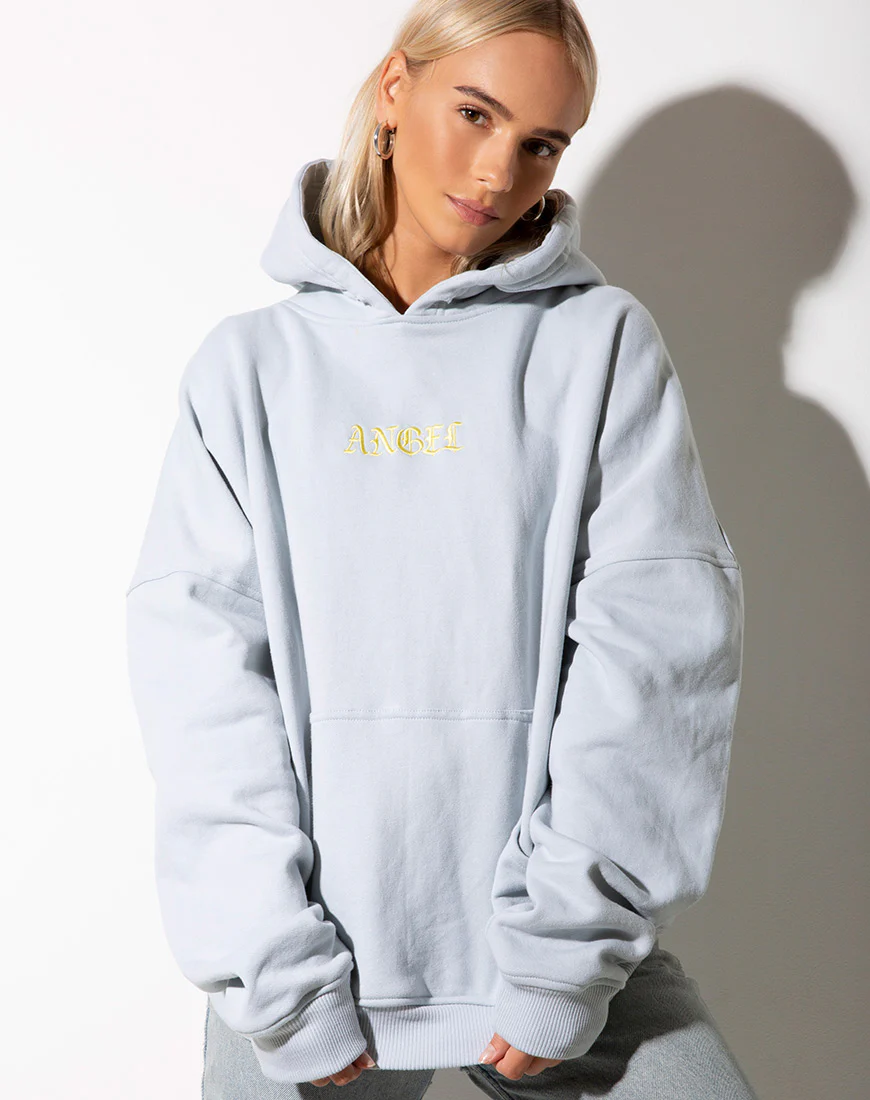 Oversize Hoody in Baby Blue with Lemon 'Angel' Embro - Image 5
