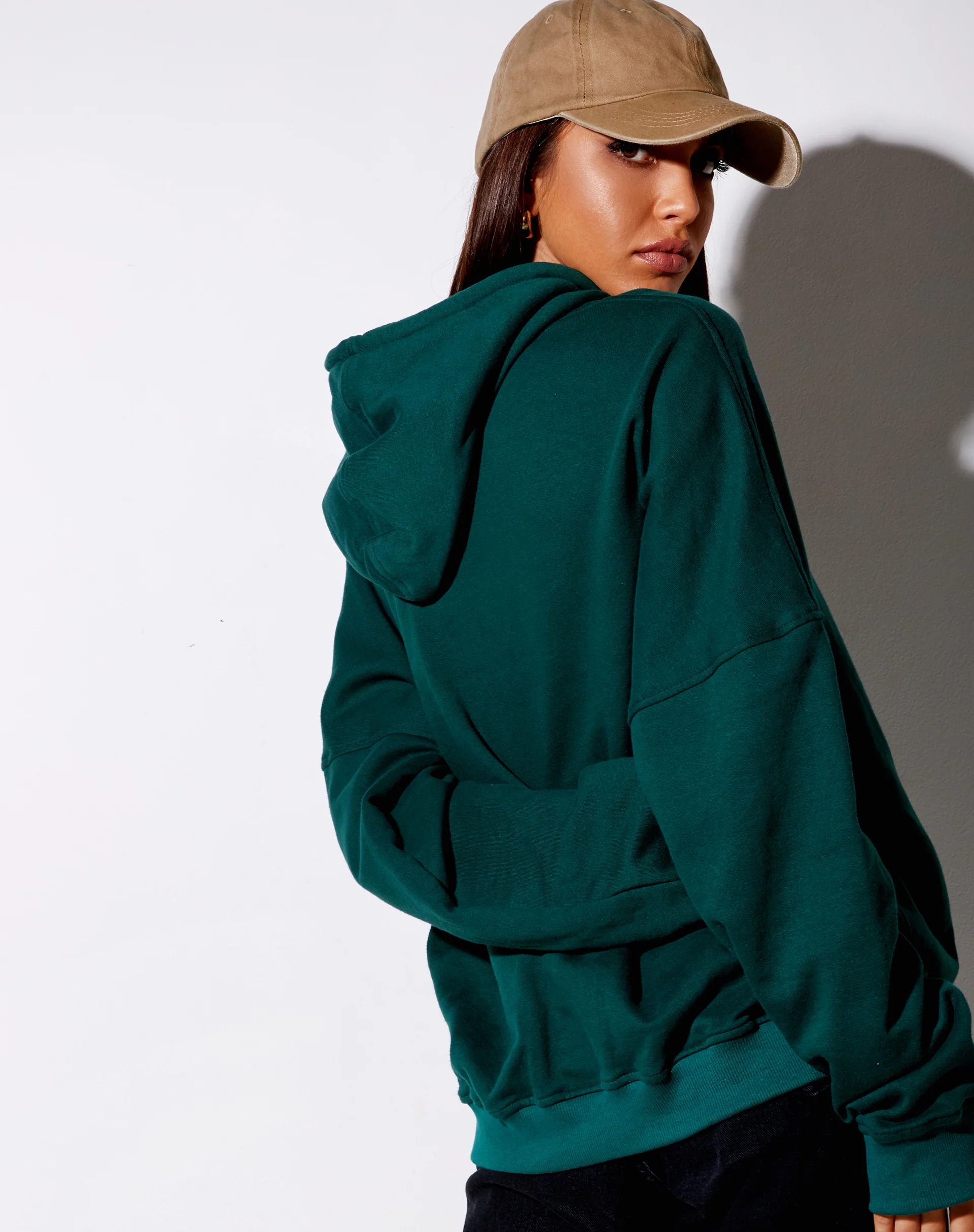 Oversize Hoody in Bottle Green 'Too Many Feelings' - Image 2