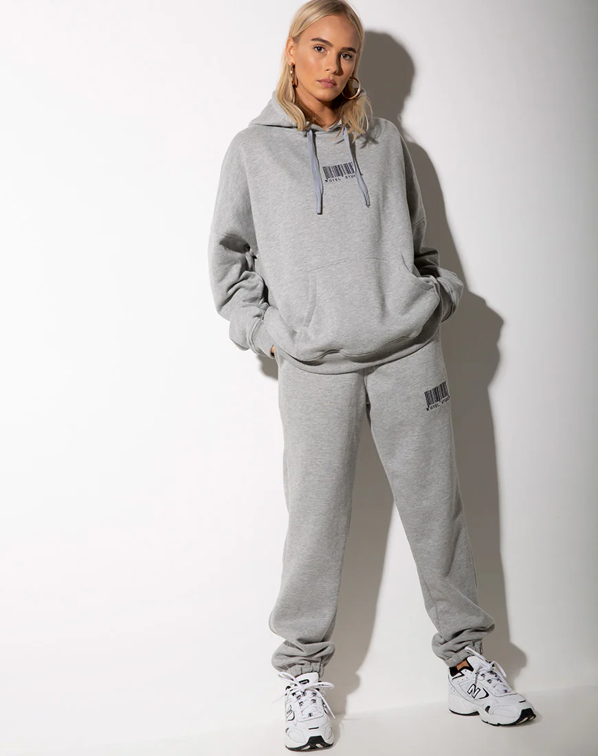 Oversize Hoody in Greymarl Motel Barcode Embro - Image 3
