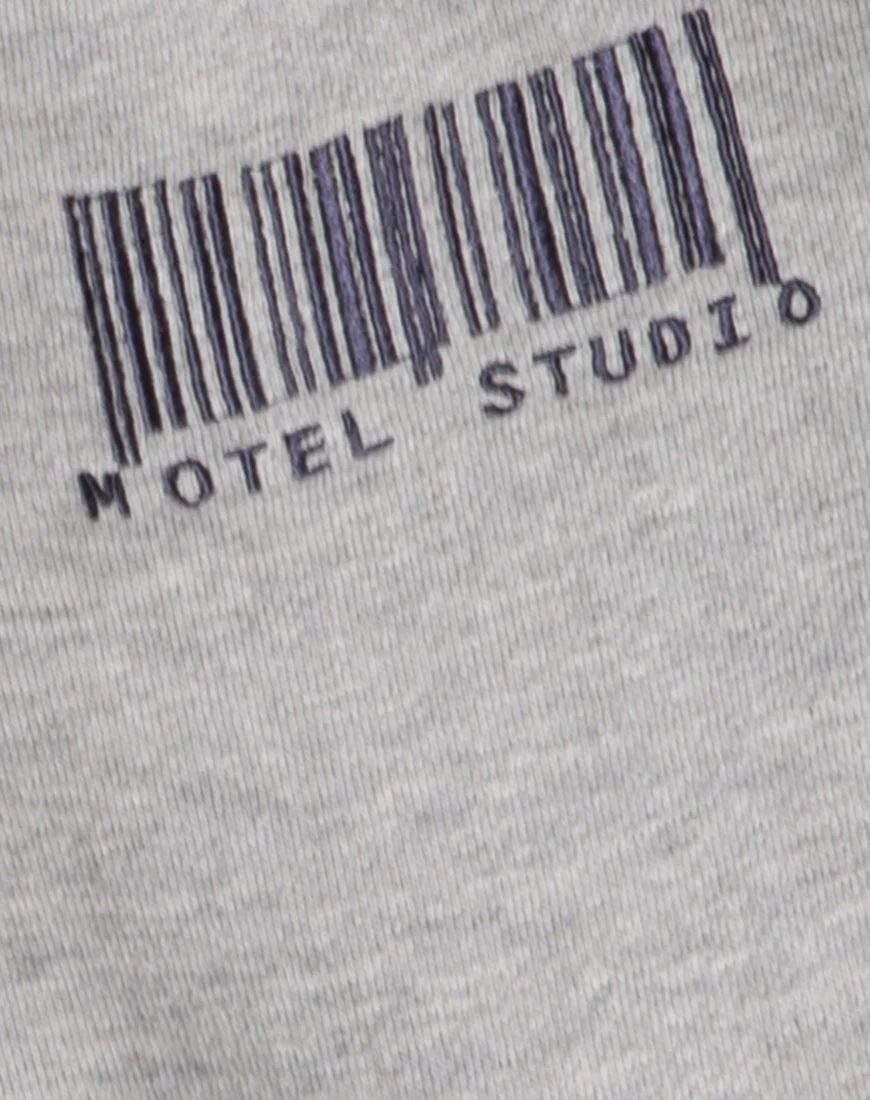 Oversize Hoody in Greymarl Motel Barcode Embro - Image 5