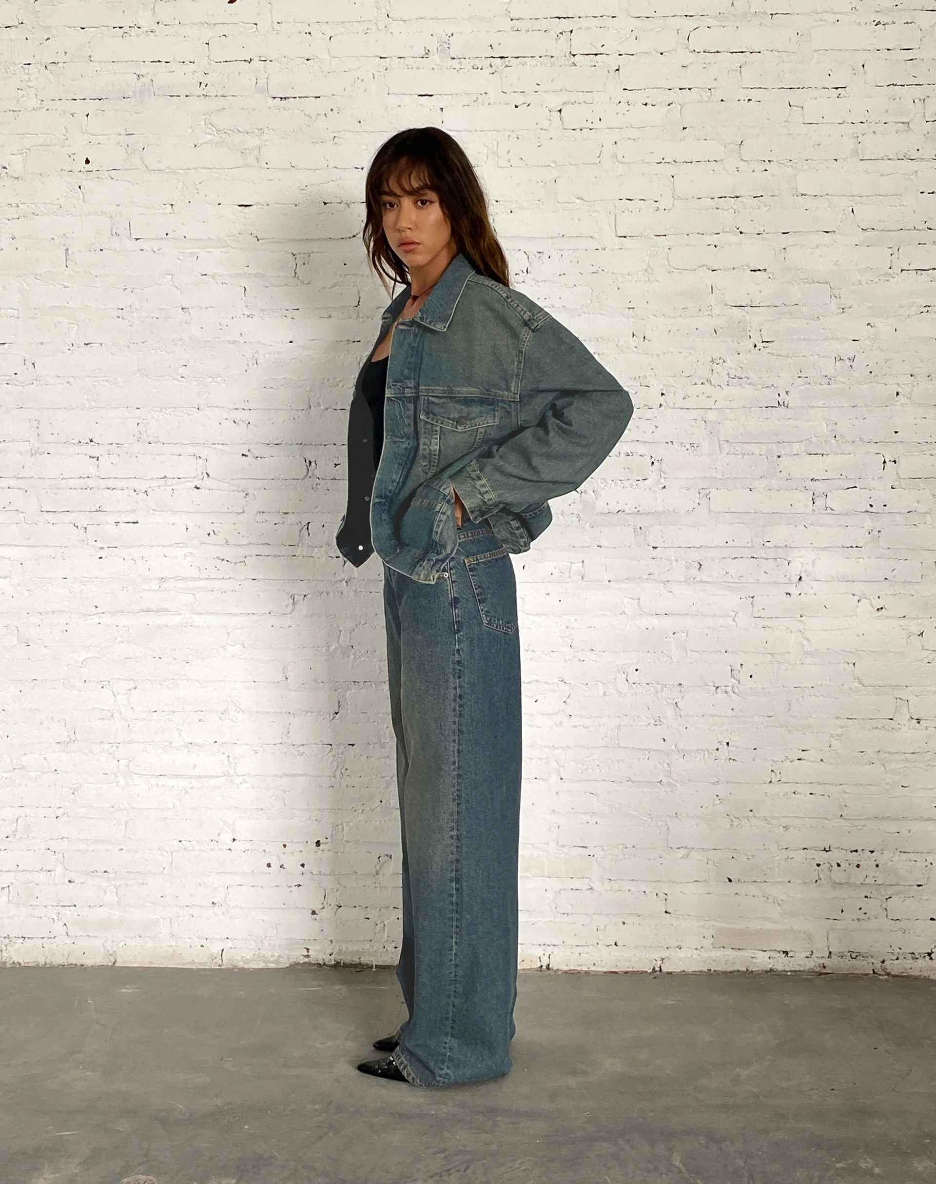 Oversized Denim Jacket in Brown Blue Acid - Image 2