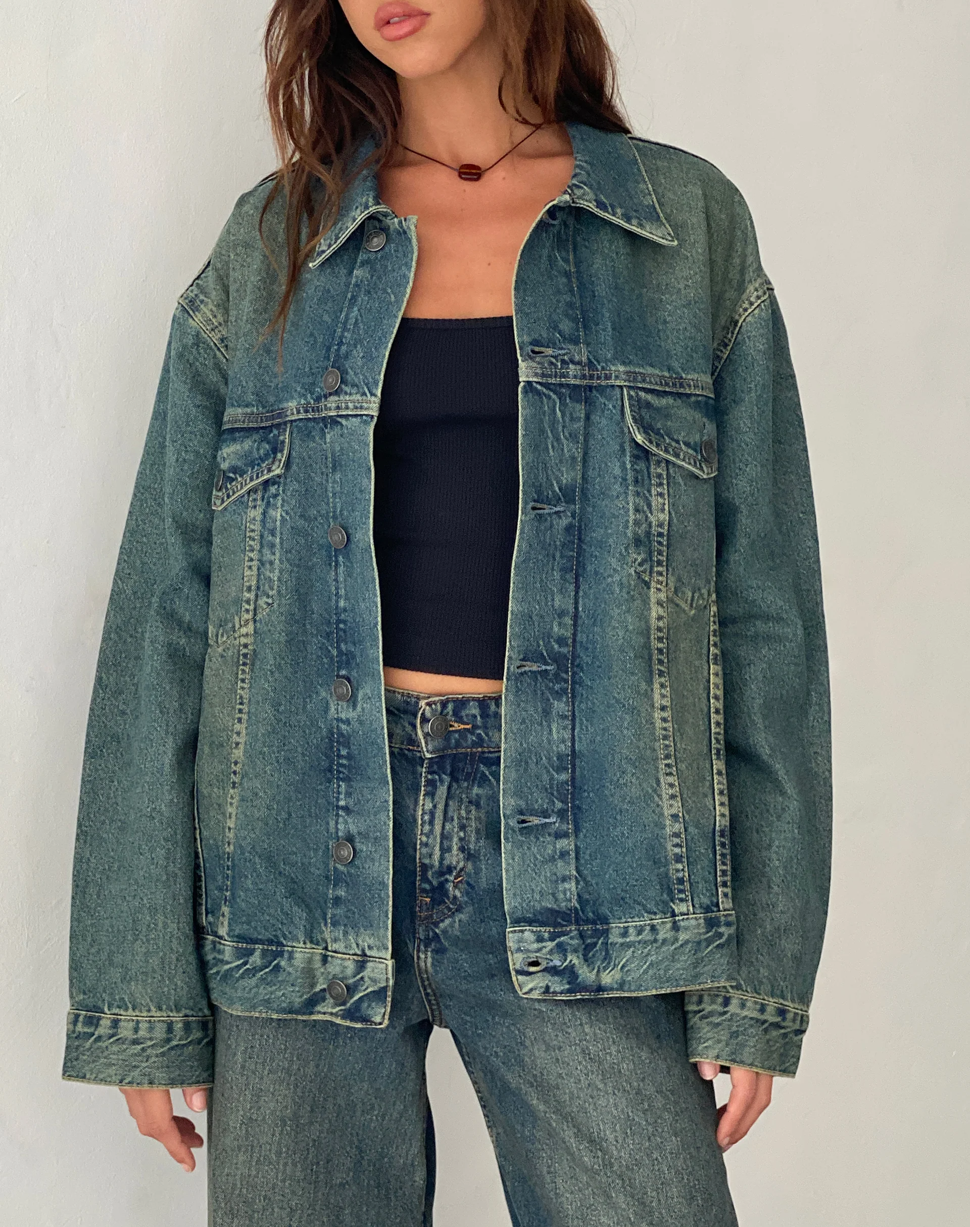 Oversized Denim Jacket in Brown Blue Acid - Image 3