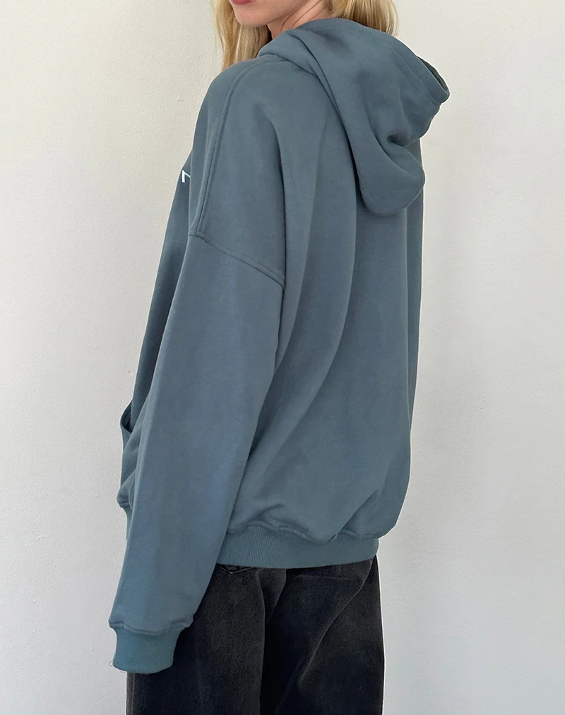 Oversized Hoodie in Blue Mirage with White 'MOTEL' Embroidery - Image 3