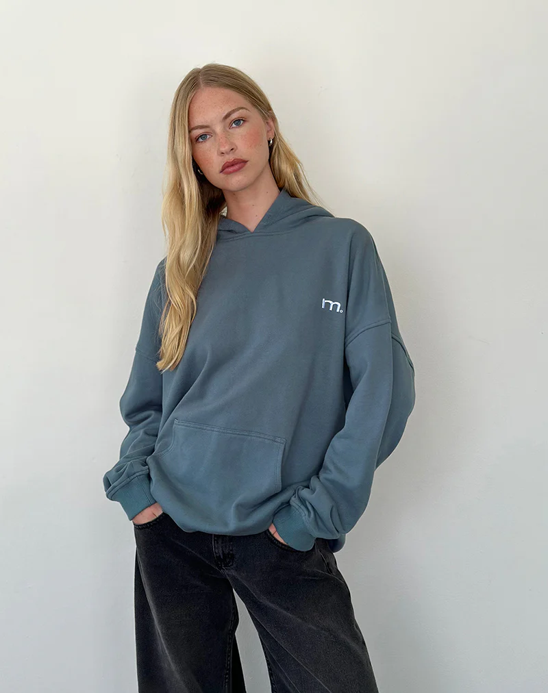 Oversized Hoodie in Blue Mirage with White 'MOTEL' Embroidery - Image 4